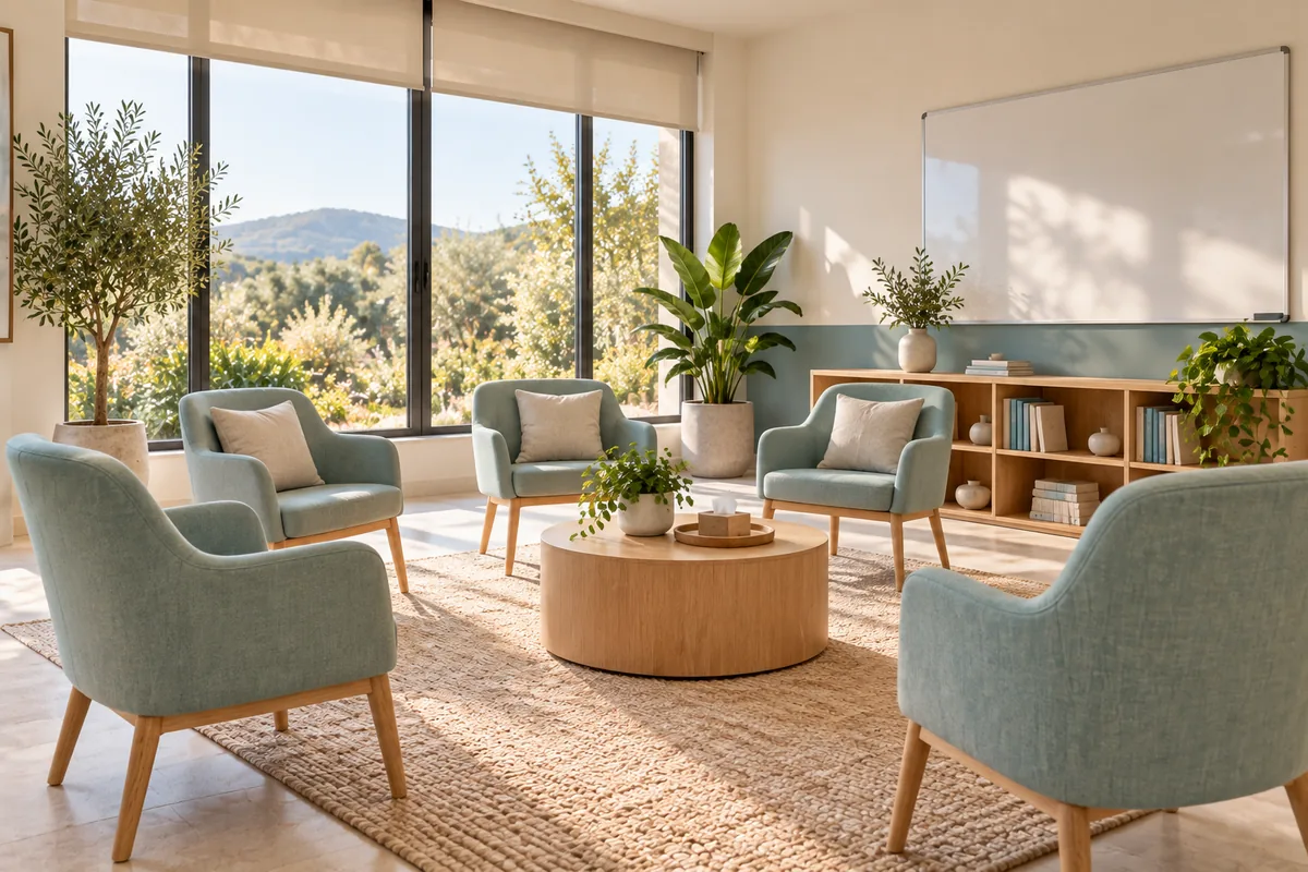 Sala de terapia em grupo da Clínica Aliança pela Vida